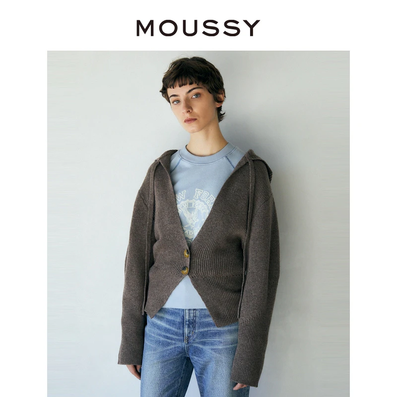 MOUSSY 春夏新品通勤慵懒感居家舒适连帽针织开衫设计感百搭上衣