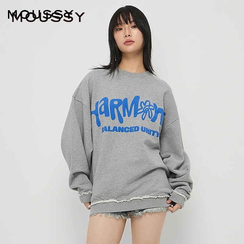 MOUSSY2024秋冬新款休闲字母撞色长袖卫衣028HAQ90-1531