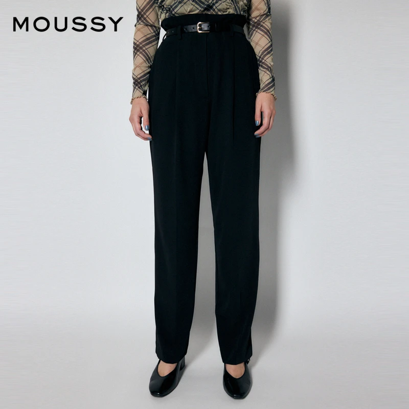 MOUSSY 春夏新品时尚通勤百搭简约纯色高腰直筒西装休闲裤长裤女