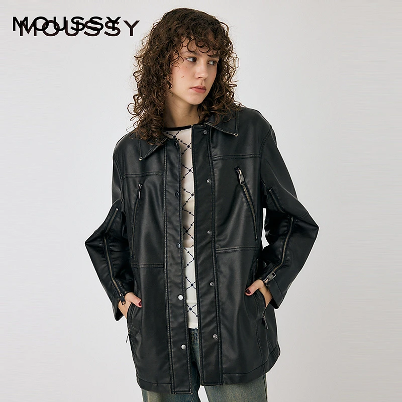 moussy 2025新品美式街头风随性做旧皮衣外套女010HAK30-0301