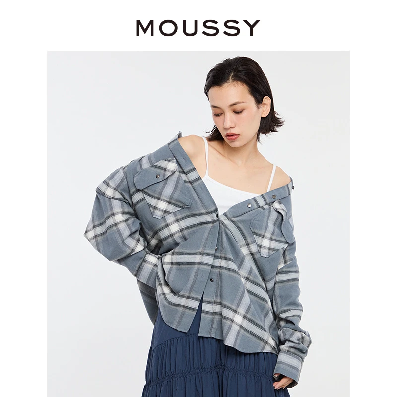 【赵昭仪同款】MOUSSY 2025秋季新品美式格纹LOGO衬衫028HS430-0110