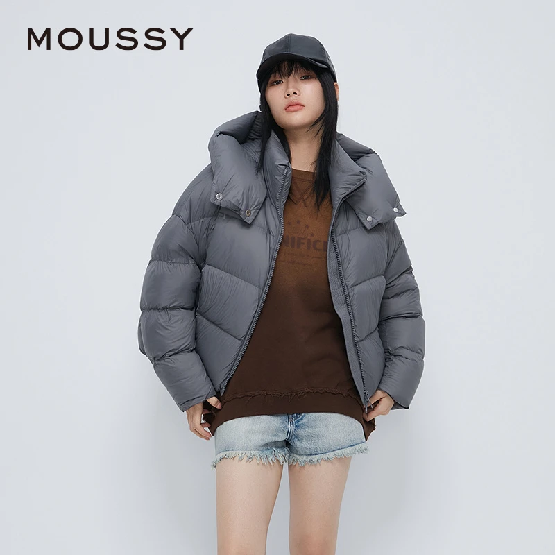 MOUSSY 2024冬季新品简约连帽面包廓形宽松羽绒服女028HAZ30-2701