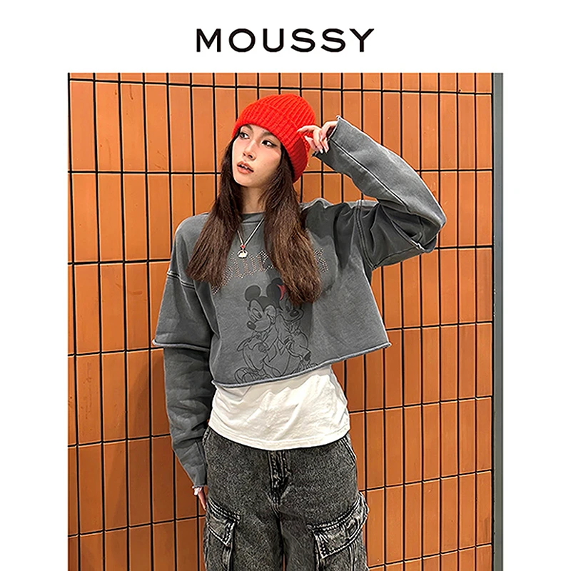 MOUSSY 新品迪士尼合作款假两件纯棉卫衣女010HSQ90-0270