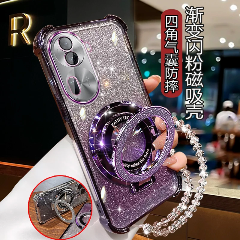 适用曲屏opporeno11手机壳新款潮PJH110带支架Reno11 Pro气囊软壳