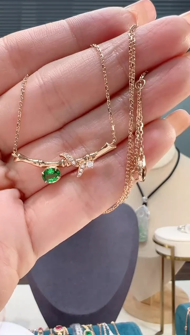 【闪购商品】钻石套链18K金镶嵌镶钻竹节项链