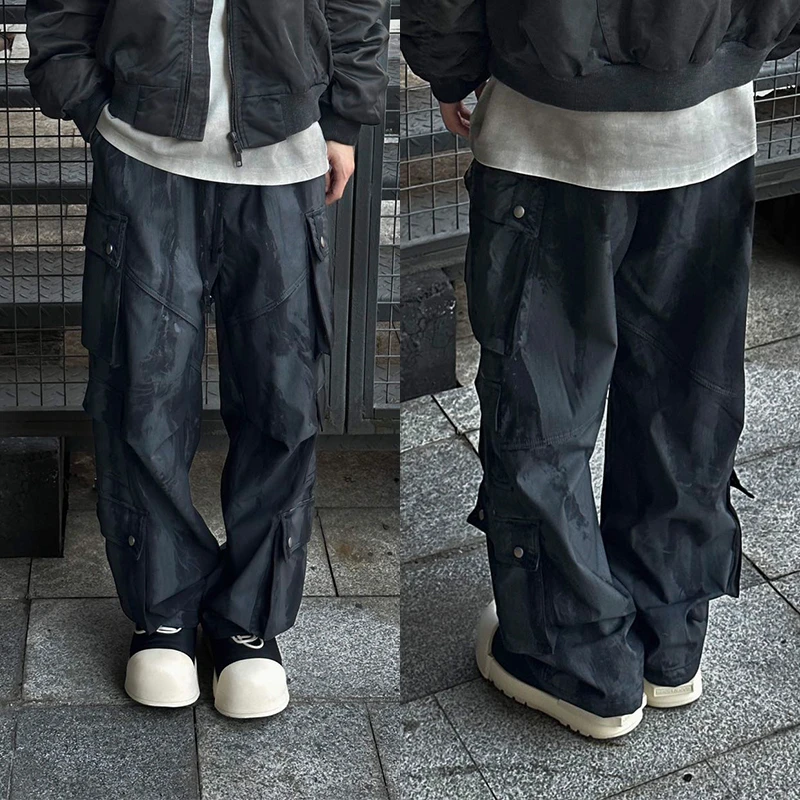 6611  加绒加厚 秋冬时尚百搭做旧阔版梭织休闲长裤   w244-10228