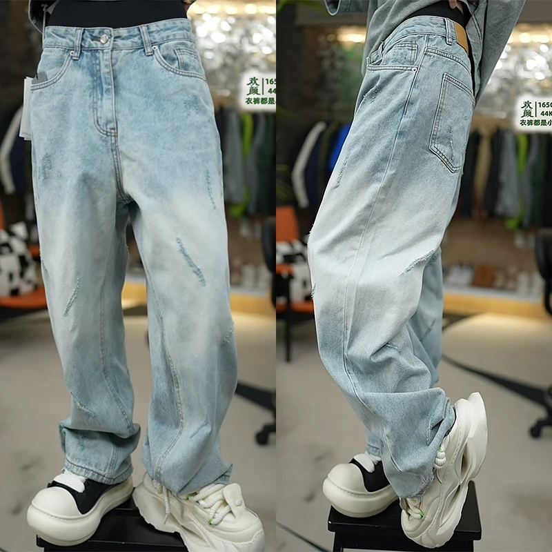 【聚】1772 春夏新款休闲裤高街潮人牛仔裤直筒百搭 W133-HNK-1934