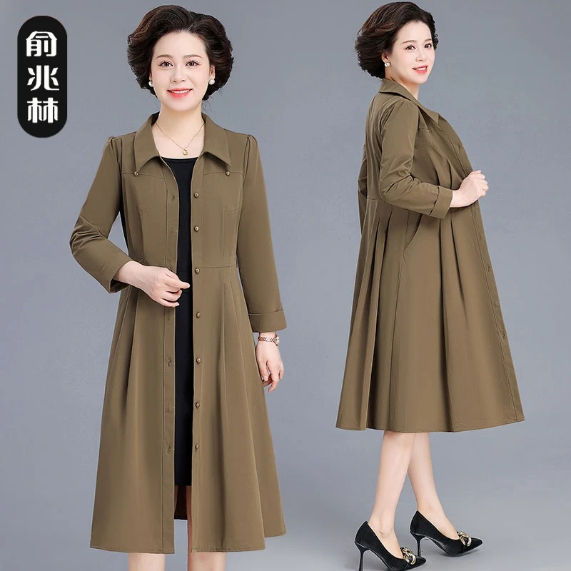 中年妈妈秋装风衣外套2024薄款中老年女装气质连衣裙洋气春秋上衣