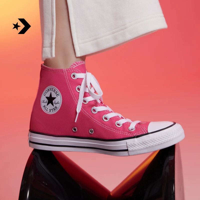 匡威AllStar七夕男女高帮帆布鞋西瓜红玫红色CONVERSE A08136C