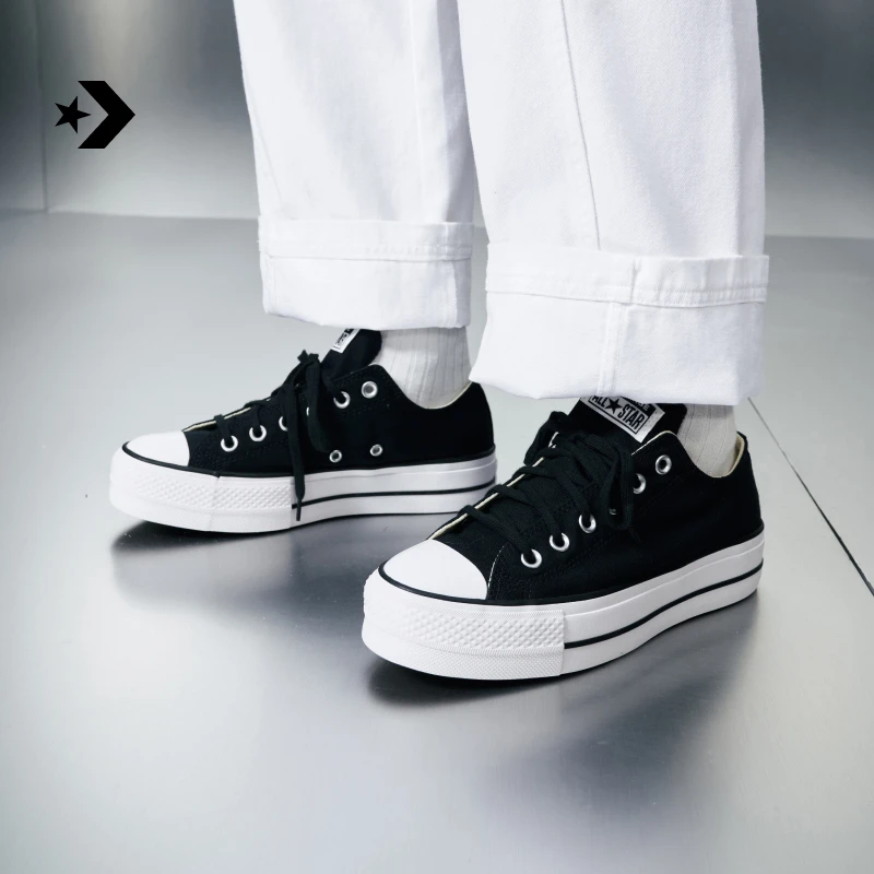 匡威AllStarLift女低帮帆布鞋典厚底鞋黑色CONVERSE 560250C