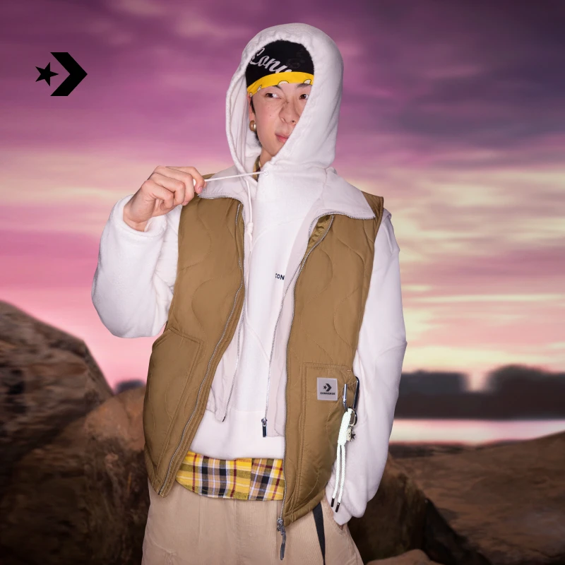 CONVERSE匡威官方 秋季男波浪绗缝夹棉马甲复古叠穿背心10025267