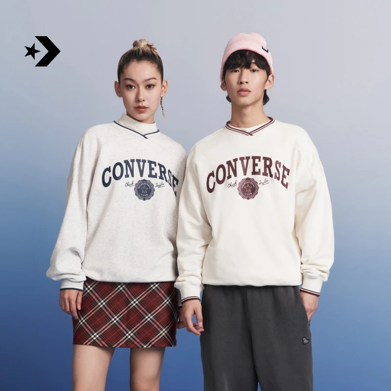 匡威冬季女学院风复古字母V领卫衣上衣CONVERSE 10026039