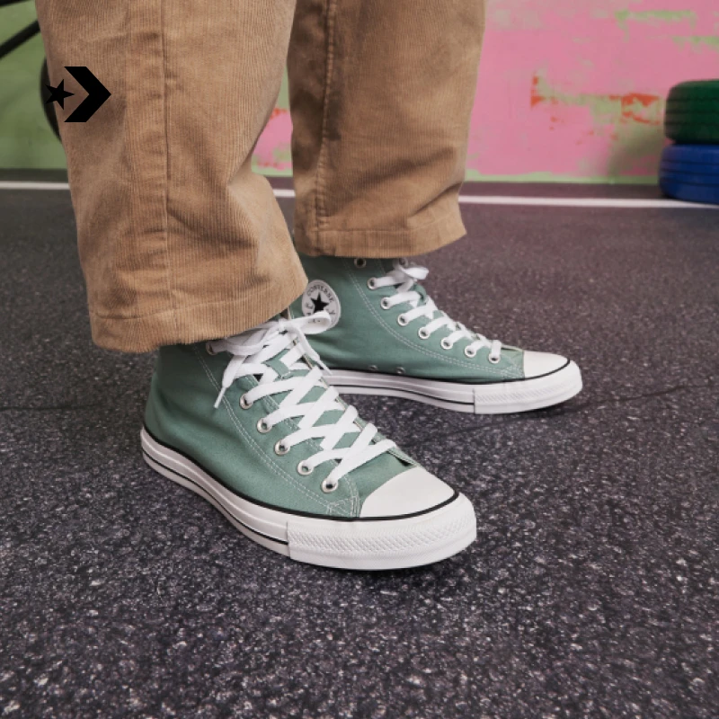 匡威AllStar男女运动高帮帆布鞋豆沙绿绿色CONVERSE A06563C