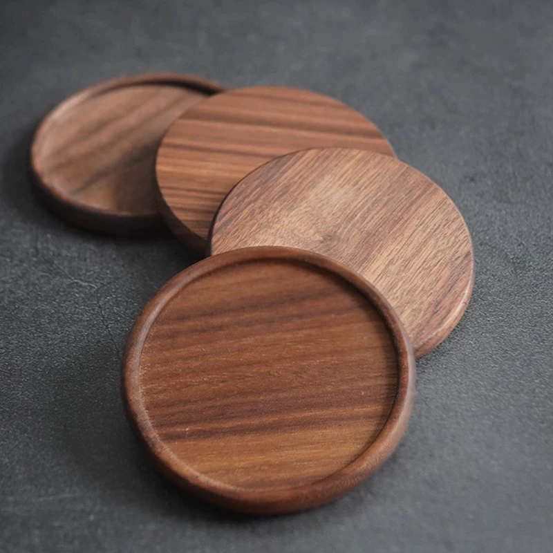 黑胡桃木凹槽杯垫茶杯垫杯托茶托茶具实木新中式复古隔热防烫杯垫