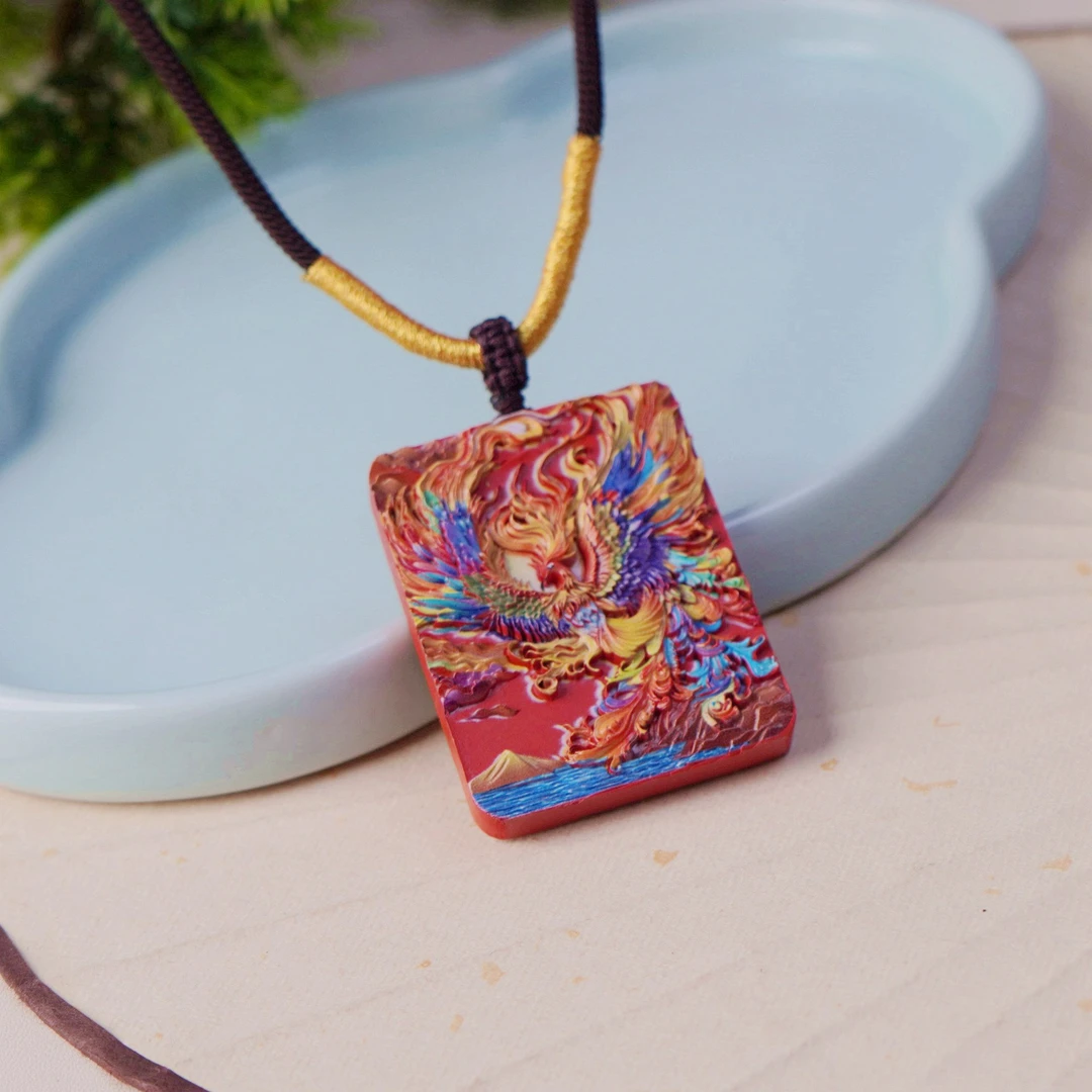 含辰砂工艺品依然【南明朱雀】彩绘手工牌吊坠 赠编制链绳