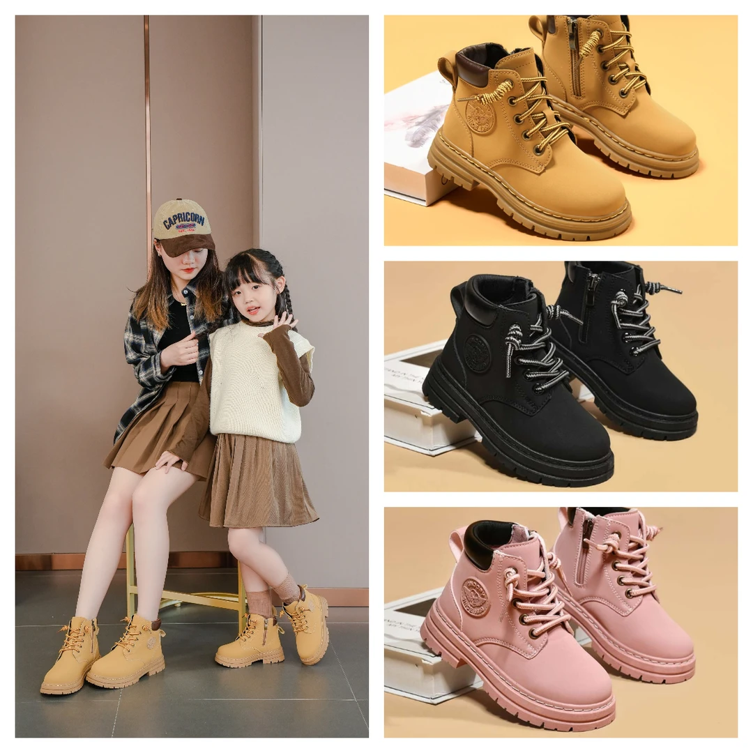 史努比童鞋儿童马丁靴男皮靴中大童女童秋季新款2023亲子鞋大黄靴