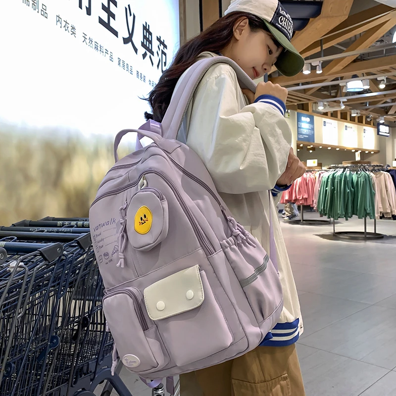 时尚双肩包初中小学生书包推荐简约森系高中生网红高颜值双肩包女
