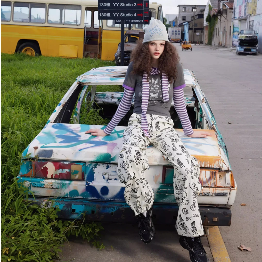 【自播】真瑕疵isc艺术家印花美式大口袋工装裤直筒休闲阔腿裤