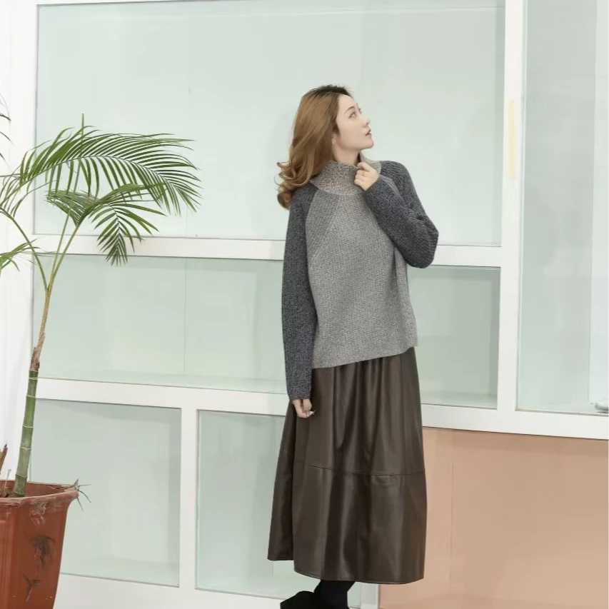 ZHAOWUDA/昭乌达 100%山羊绒半高领套头衫拼色网红款欧若风