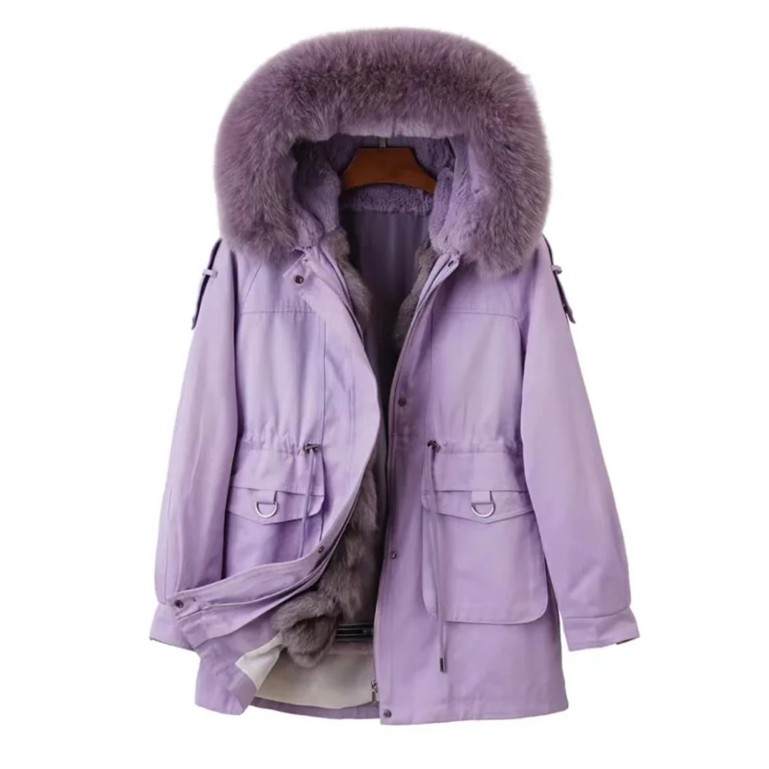 【狐美人】可脱卸派克服连帽中长款女士时尚气质大鲸