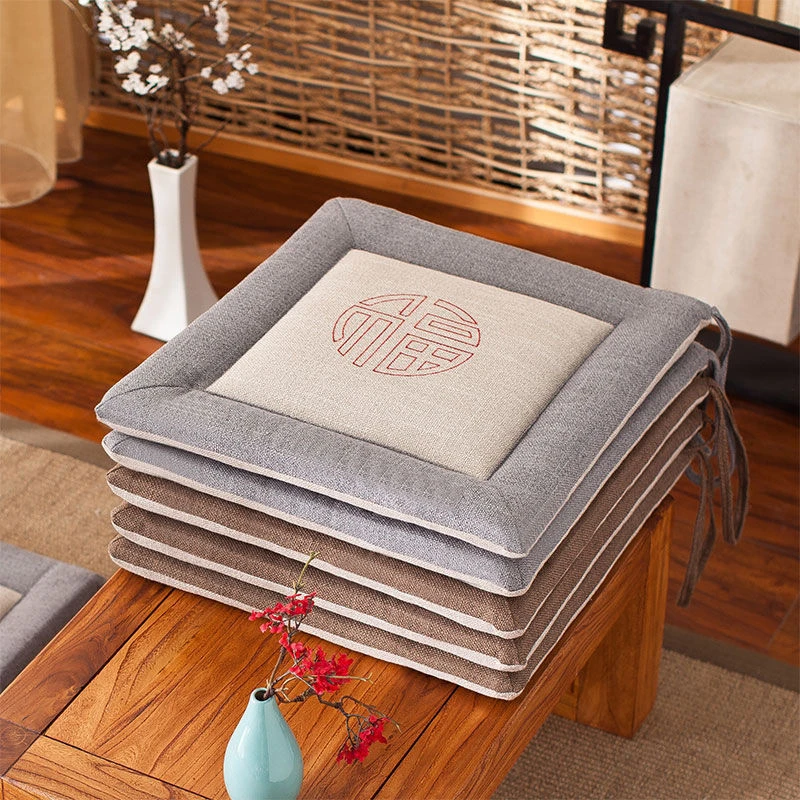 冬季透气亚麻坐垫中式椅垫学生家用办公室电脑椅加厚可拆洗餐椅垫