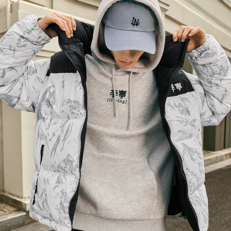 R李宁2024新品80%鸭绒运动时尚系列男女同款宽松短羽绒服AYMU497