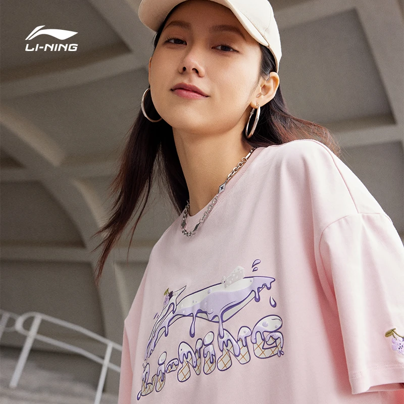 【莎莎门店同款】李宁女子短袖夏欧若风透气宽松舒适运动T恤AHSU744