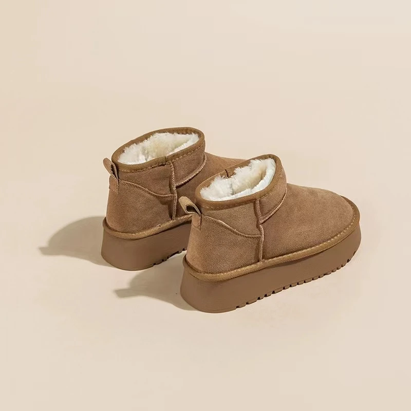 周冬雨mini同款2023新款真牛皮雪地靴女冬季加绒加厚皮毛一体棉鞋