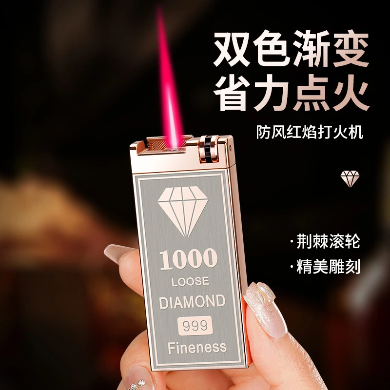 新款双镀电池感应创意滚轮点火防风红焰打火机男士礼物