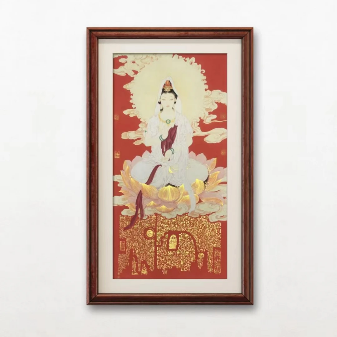 收藏专场-当代名家高山原创-馆藏手绘版画+手写真迹《红金观音》