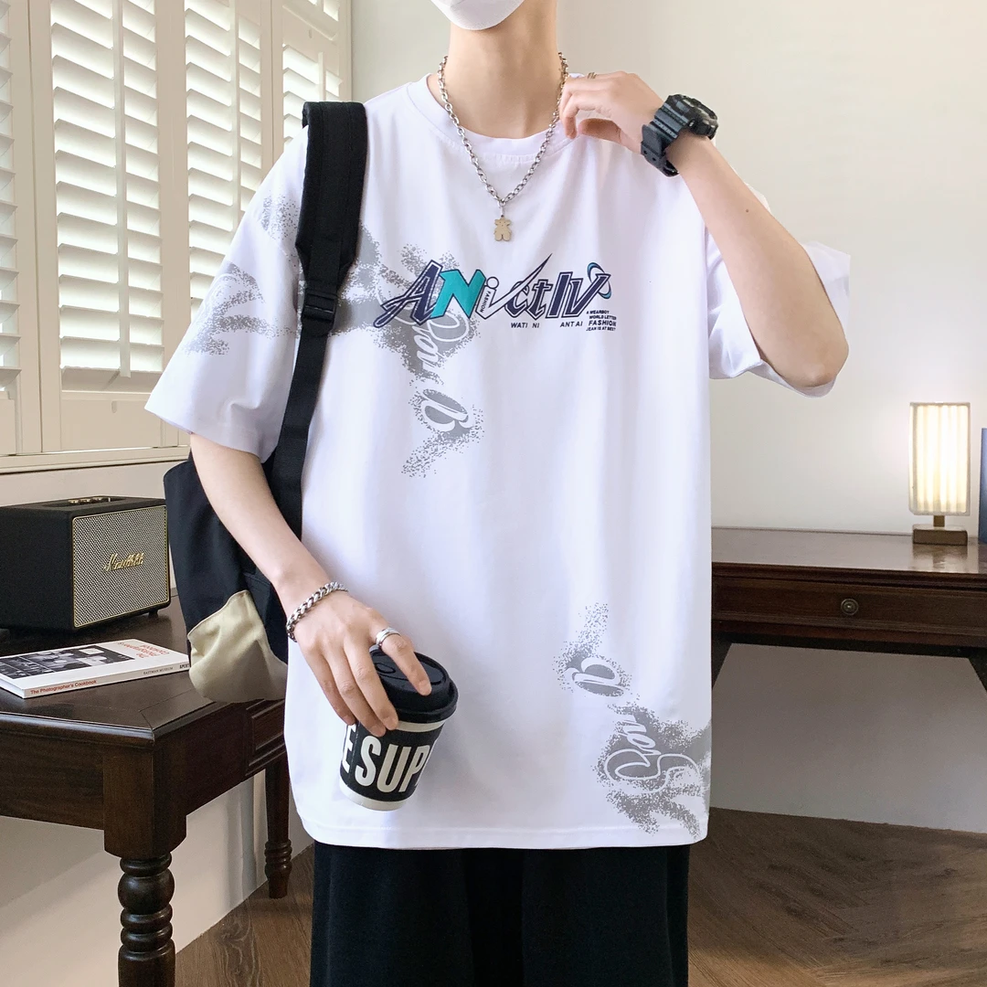 青少年中学生夏季新款宽松潮流男生圆领半袖休闲男士百搭短袖t恤