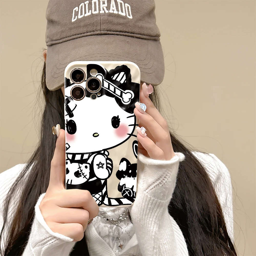 QY暗黑凯蒂猫适用iPhone苹果8手机壳11promax/15pro/8plus简约潮
