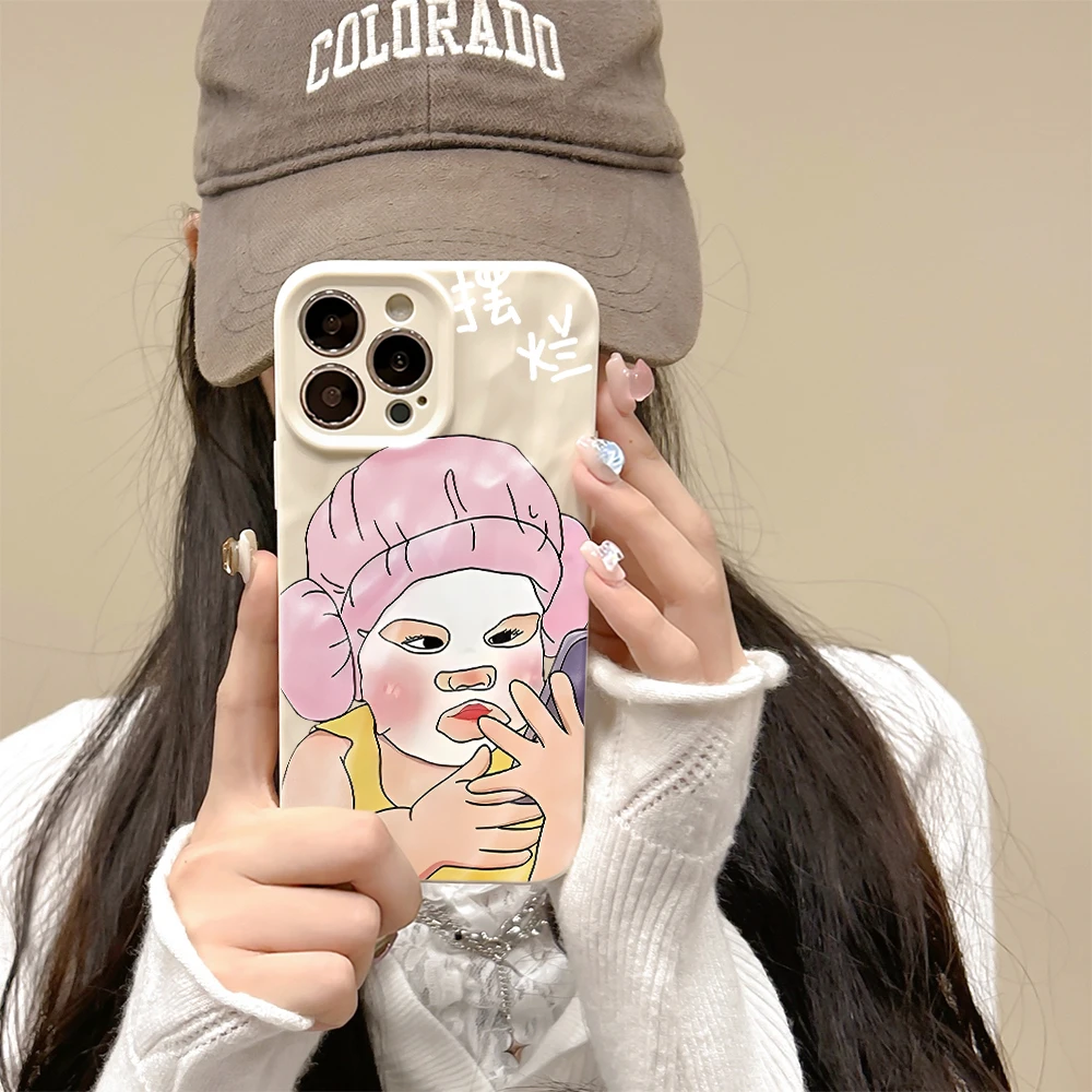 面膜女孩适用iPhone苹果15plus手机壳14/xsmax/7plus潮牌A1864潮