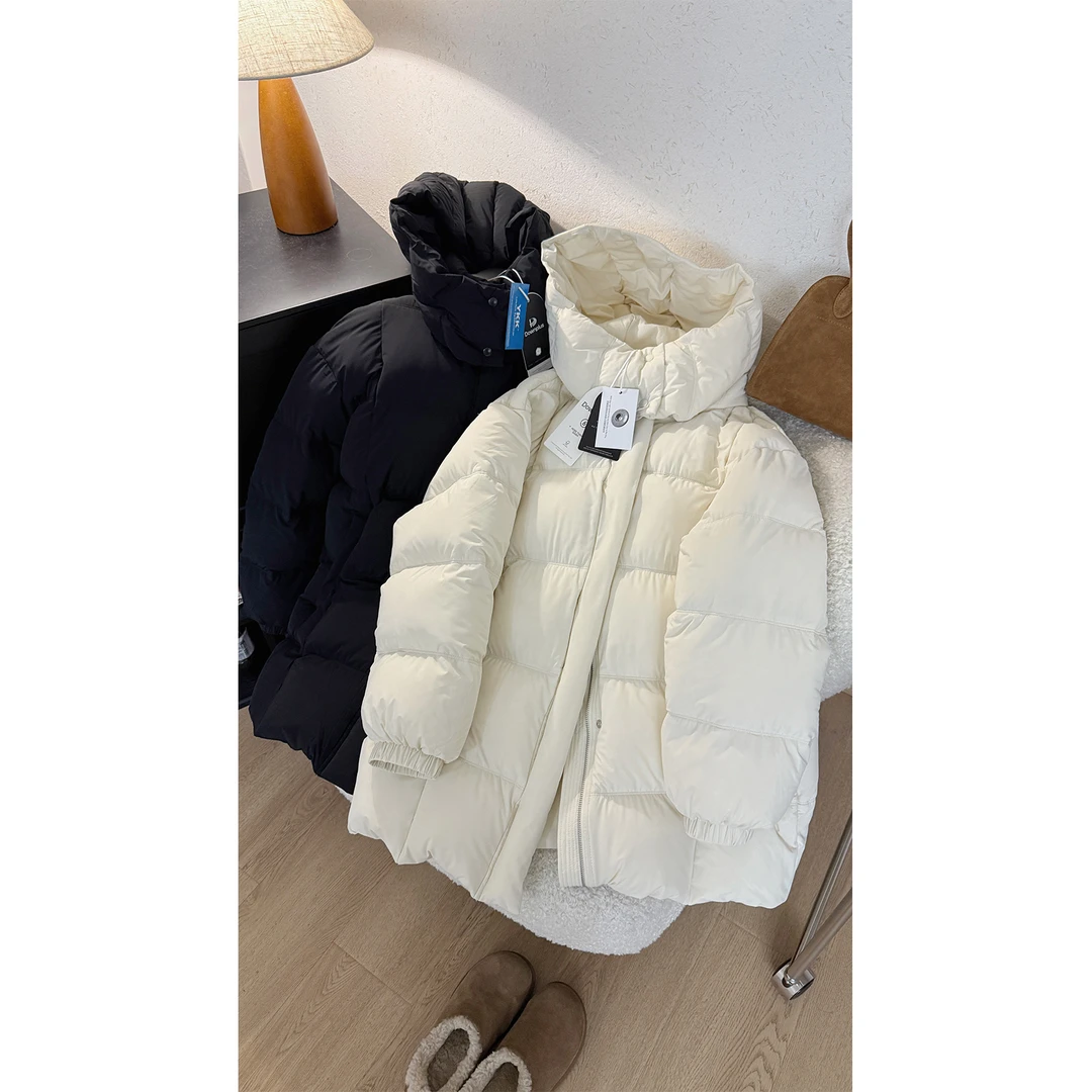 苏安家“热气球”三星可溯源安心绒云感四面弹科技面料中长款羽绒服