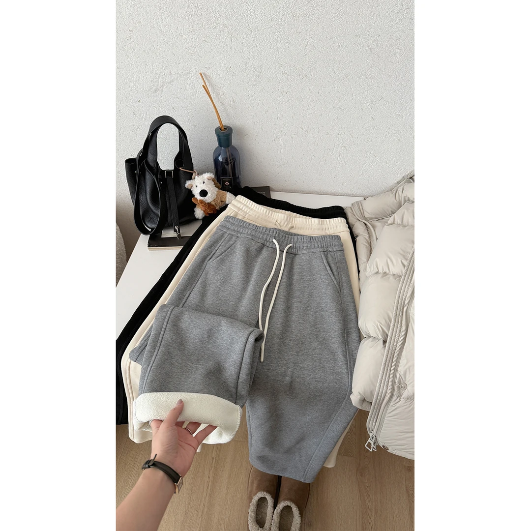 苏安家｜窄版雪绒瘦瘦裤 加厚绒高密度显瘦极简拼缝运动裤长裤