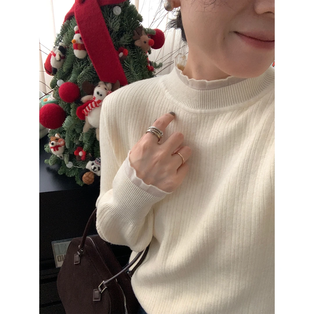 苏安家｜舒芙蕾 欧根纱拼接一体绒加厚加绒秋冬打底毛衣针织衫