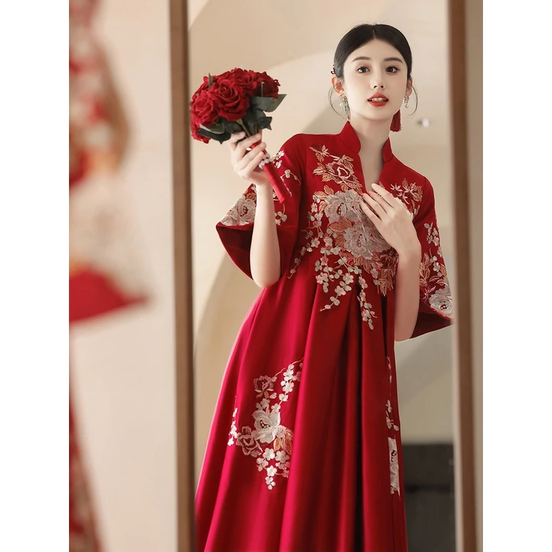 敬酒服2025新款新娘孕妇高腰遮肚子v领秀禾大码胖mm显瘦礼服订婚