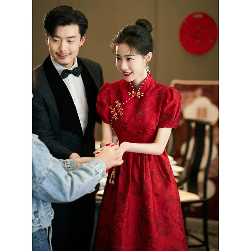中国风礼服中式敬酒服2025新款新娘改良旗袍结婚订婚礼服夏季红色