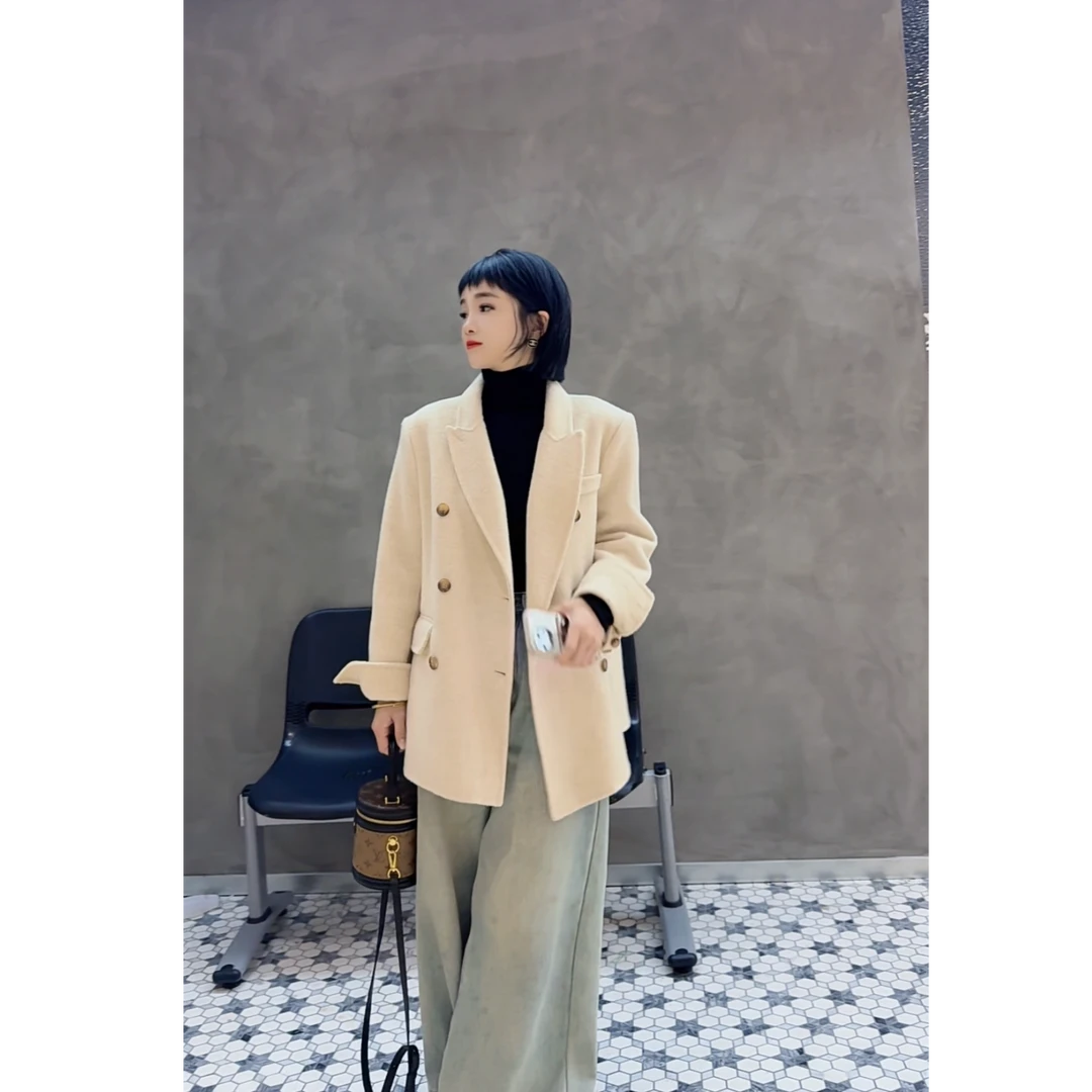 高级感欧版秋冬季新款宽松双面羊毛大衣简约休闲气质外套