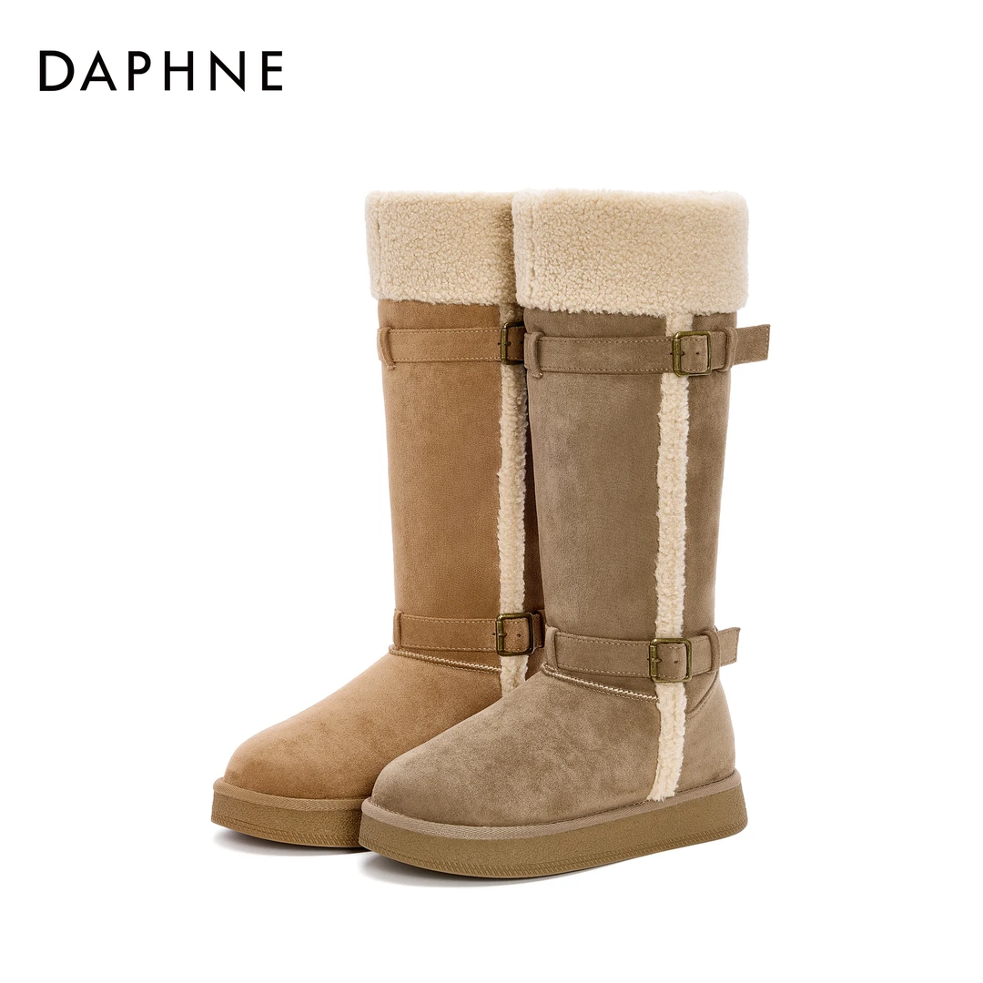 【达芙妮】2025冬季复古百搭高筒800克加绒保暖骑士靴棉靴 跟高3.5