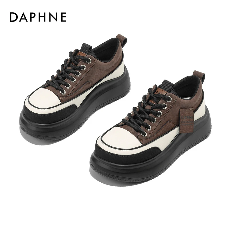 Daphne/达芙妮舒适百搭新款春秋休闲复古时尚低帮圆头系带鞋