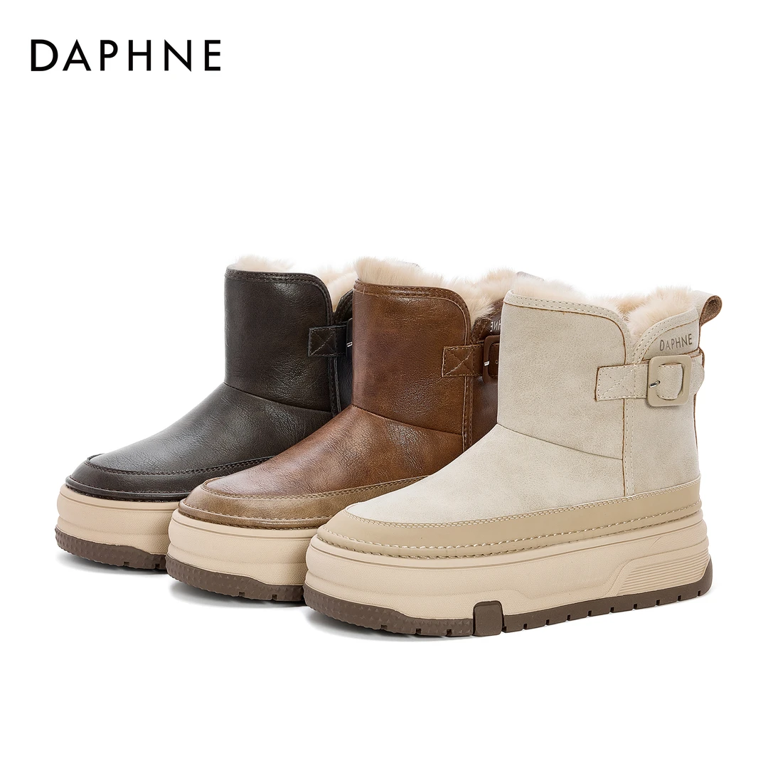 达芙妮24冬季新款雪地靴冬季新款女款休闲舒适加绒百搭时尚雪地靴