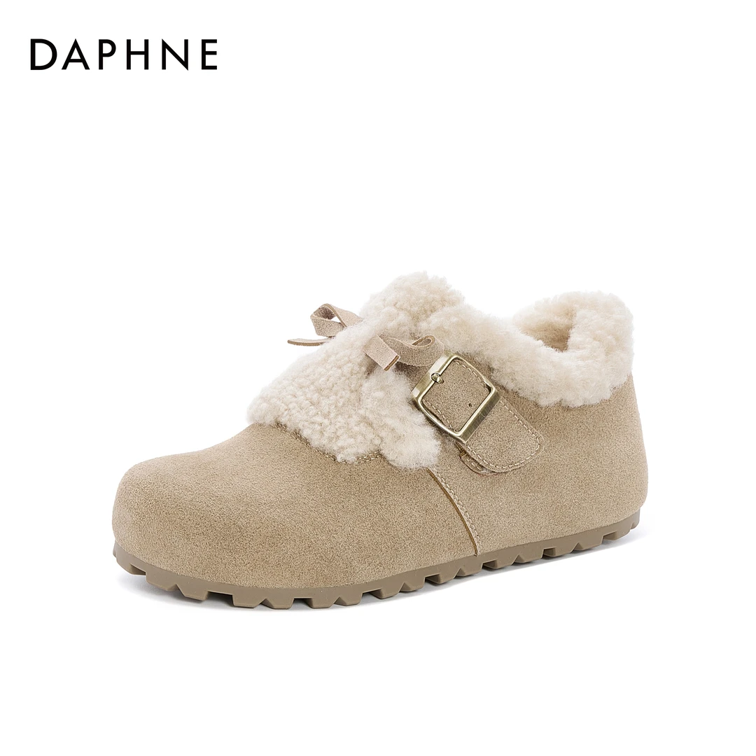 【达芙妮】冬季新款潮流百搭时尚休闲鞋加绒加厚保暖女鞋 跟高2.7