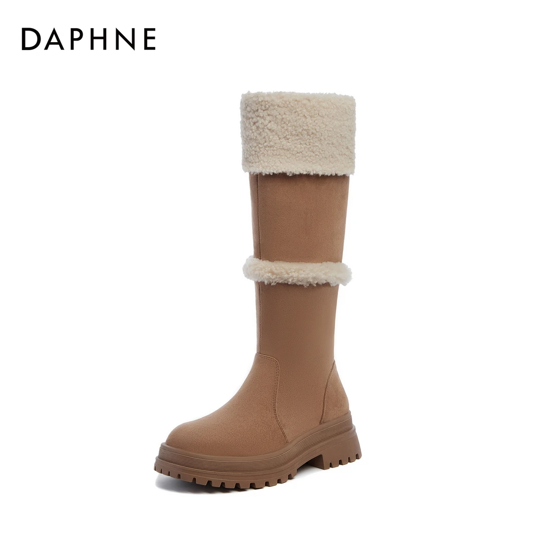 Daphne/达芙妮品牌靴子冬季新款百搭复古休闲加绒时尚秋冬时装靴