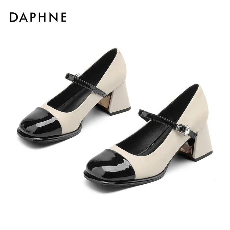Daphne/达芙妮舒适气质浅口圆头细跟高跟鞋秋季时尚百搭复古女鞋