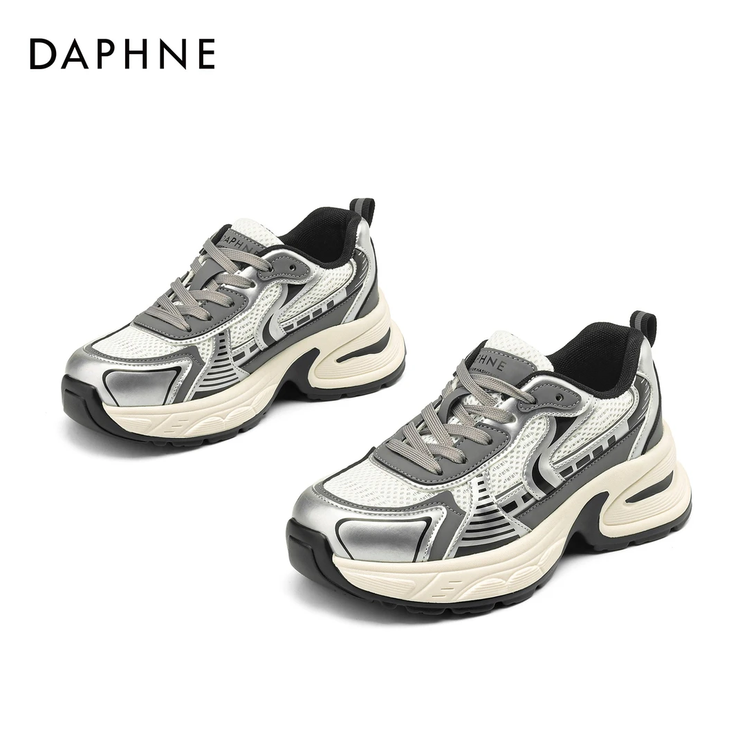 达芙妮老爹鞋潮流百搭厚底拼色潮鞋系带低帮鞋2024春季时尚休闲鞋