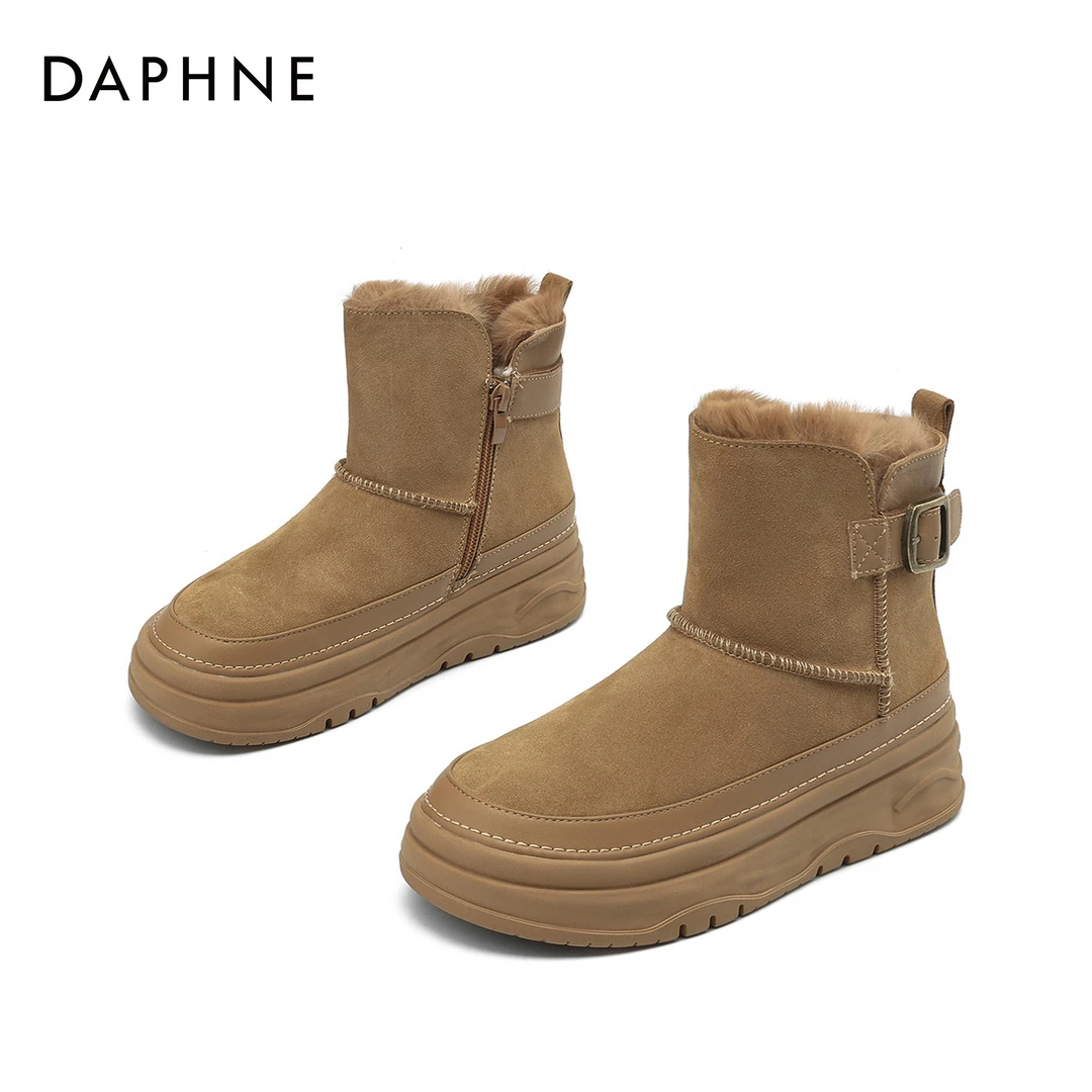 Daphne/达芙妮雪地靴冬季新款时尚百搭休闲加绒保暖厚底雪地靴