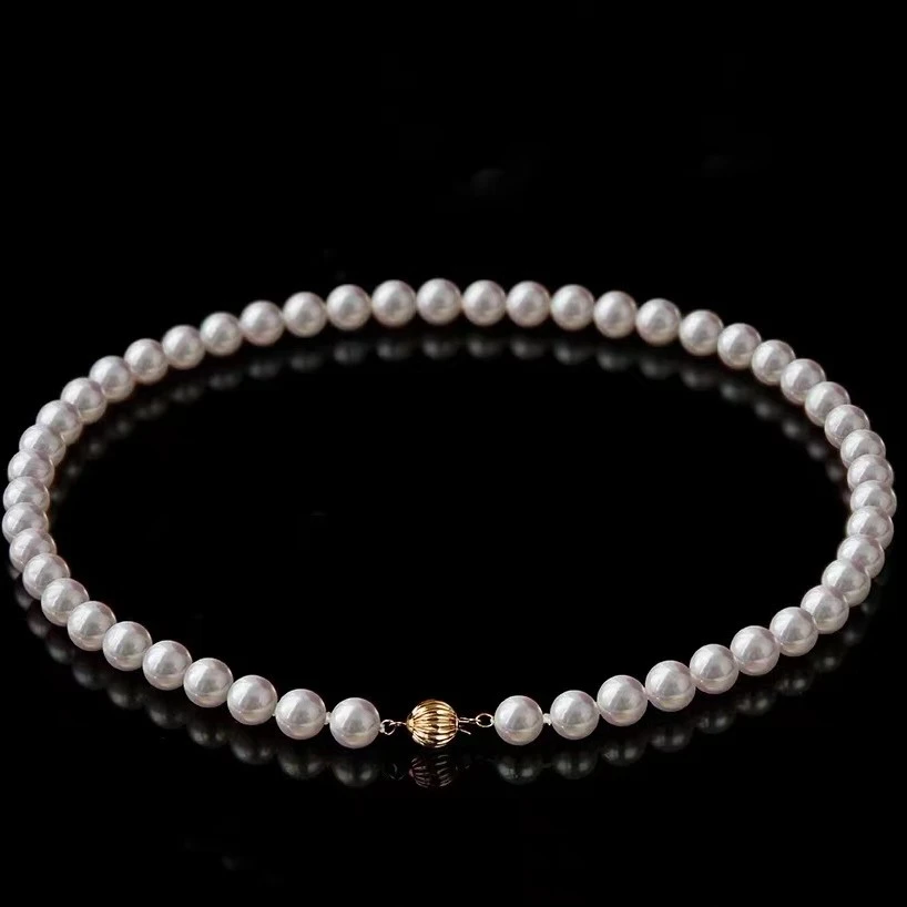 海水18K金Akoya花珠品质正圆微瑕珍珠项链5.5-6.5mm