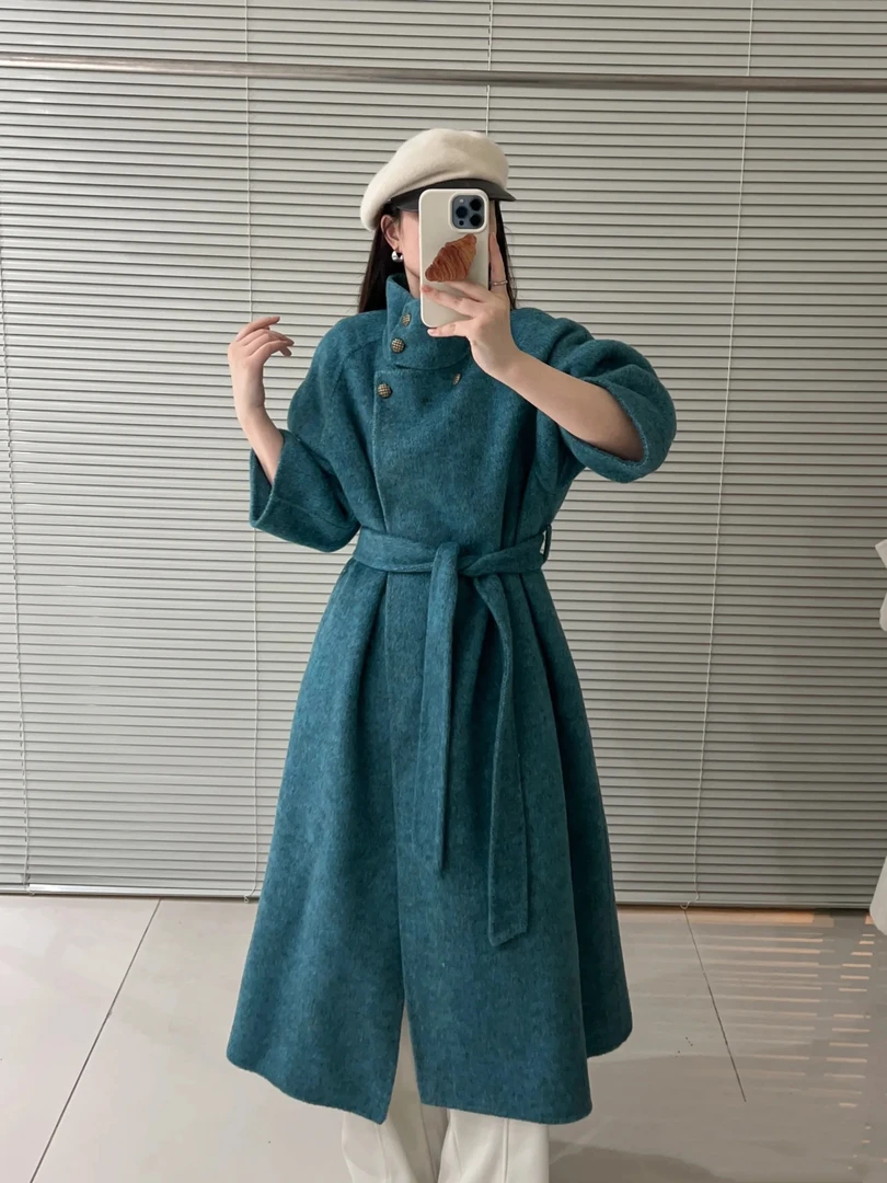 【独在】气质立领双面羊毛大衣女中长款外套