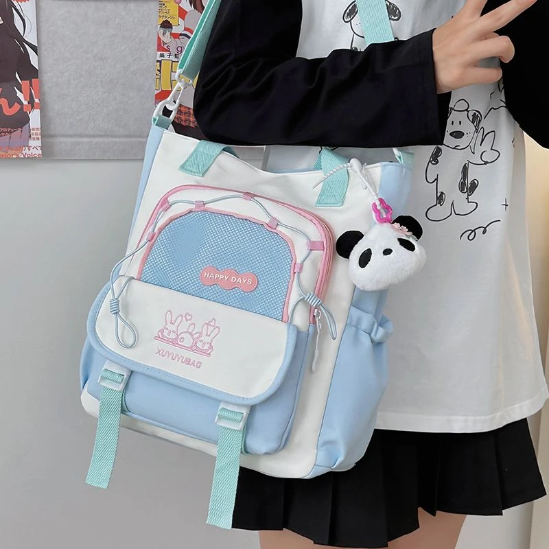 多巴胺可爱少女斜挎包小学初中生上课大容量补习袋校园百搭托特包